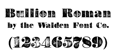 A Wild West style font called Bullion from the Walden Font Co. It is part of the Wild West Press set of fonts.